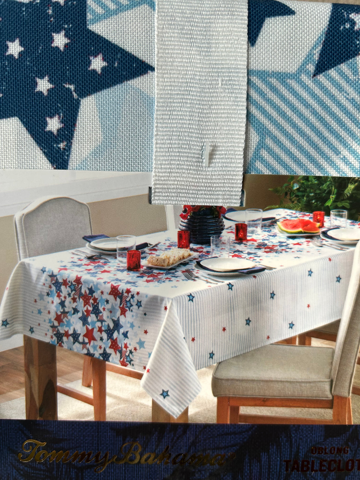 New Tommy Bahama Americana Tablecloth Floral Red White Blue Oblong 60”x84”