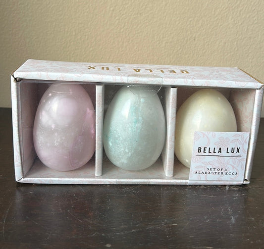 Bella Lux Set Of 3 Alabaster Easter Eggs Pastel Spring New In Box
