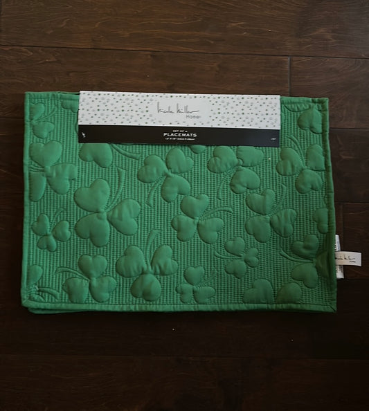 Nicole Miller Set Of 4 Placemats New Green Quilted St Patrick’s Day Clover