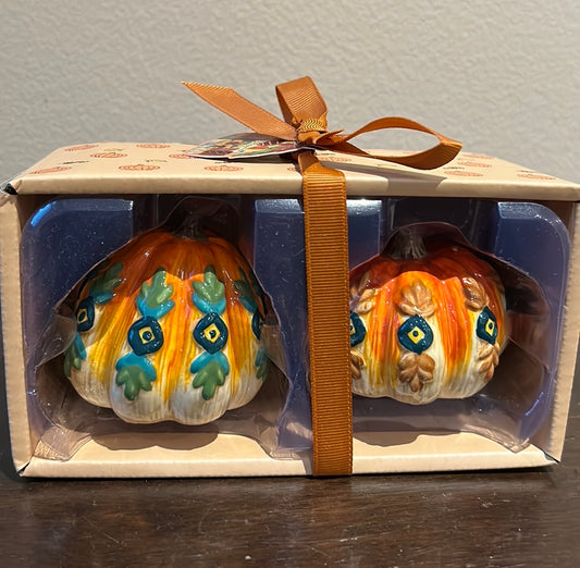 Blue Sky Clayworks Fall Harvest Pumpkin Salt & Pepper Shakers Heather Goldminc