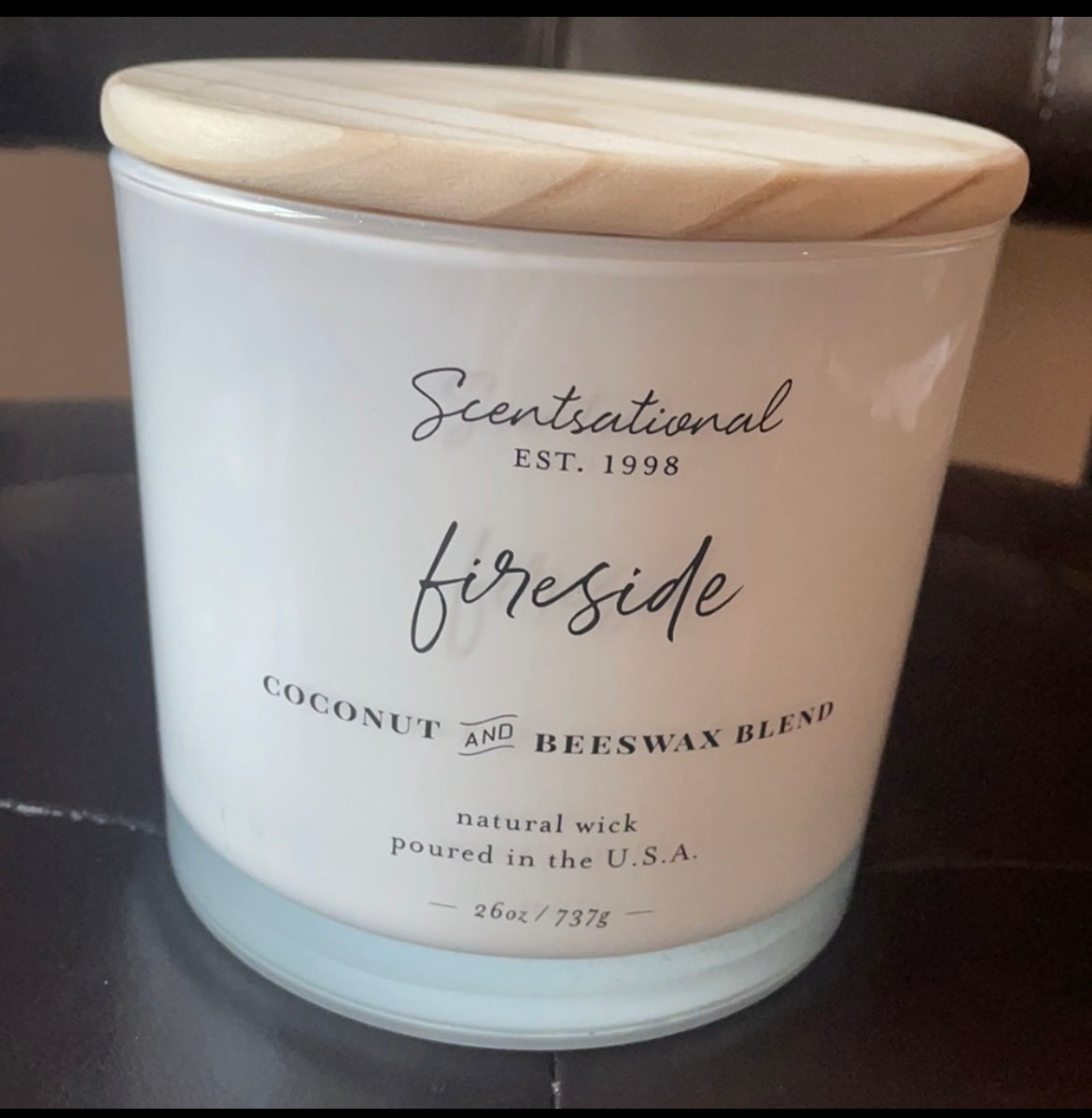 Scentsational Fireside Candle Large Glass Jar 26oz 3 Wicks Coconut Beeswax Blend
