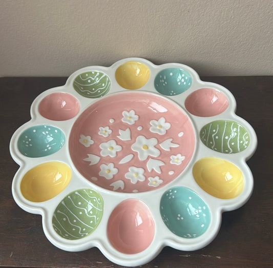 Potters Studio Easter 12 Deviled Egg Serving Tray Platter New Pastel Ceramic