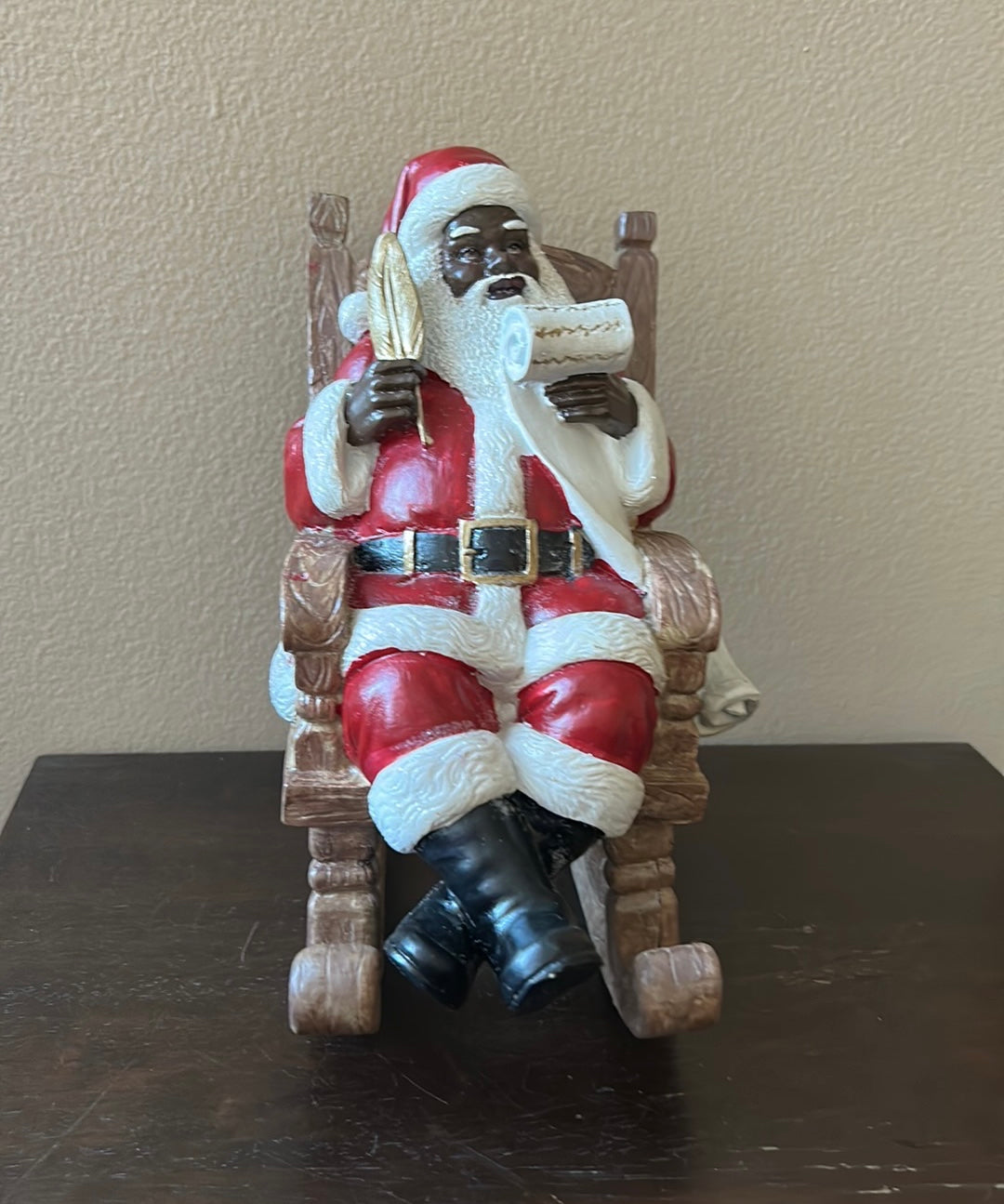 African American Santa Claus on Rocking Chair With His List New Christmas