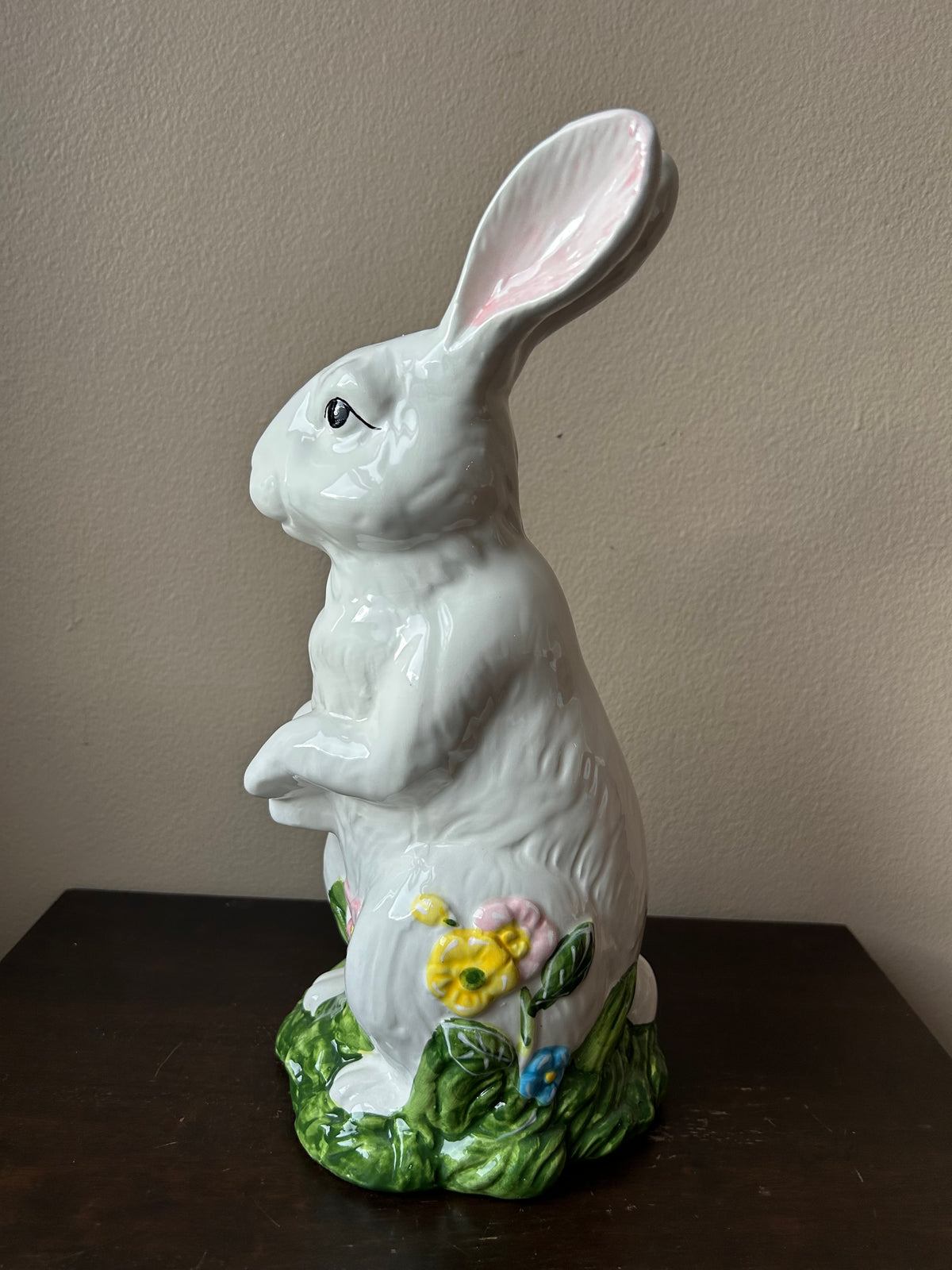 Cute Ceramic Bunny Rabbit Easter Floral Tabletop Figurine New 13” Tall