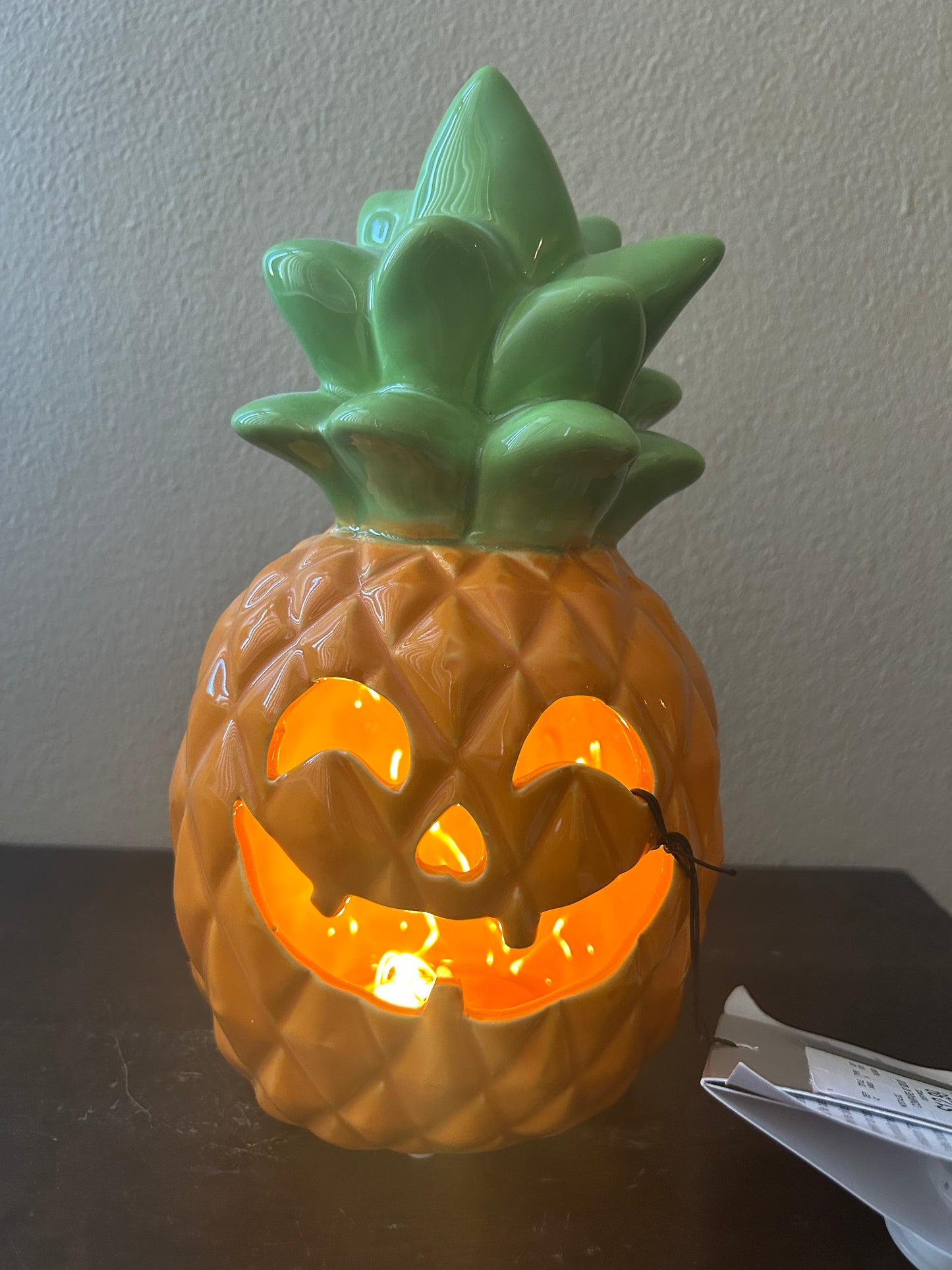 Martha Stewart Led Jackolantern Pineapple New Orange Fall Decor Ceramic 10” Tall