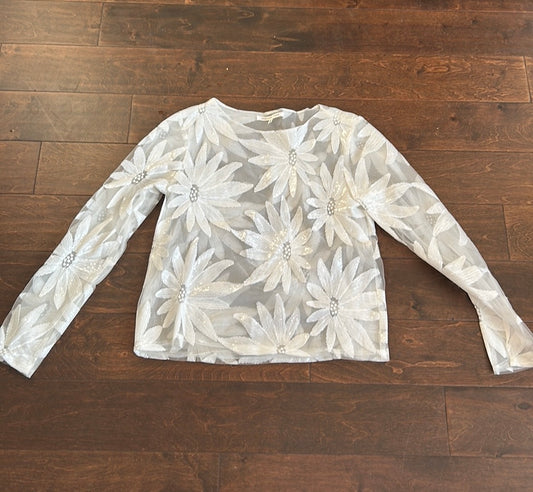 Endless Rose Womens Blouse Top Embroidered New Sz S Sequined Floral Sheer ST2825