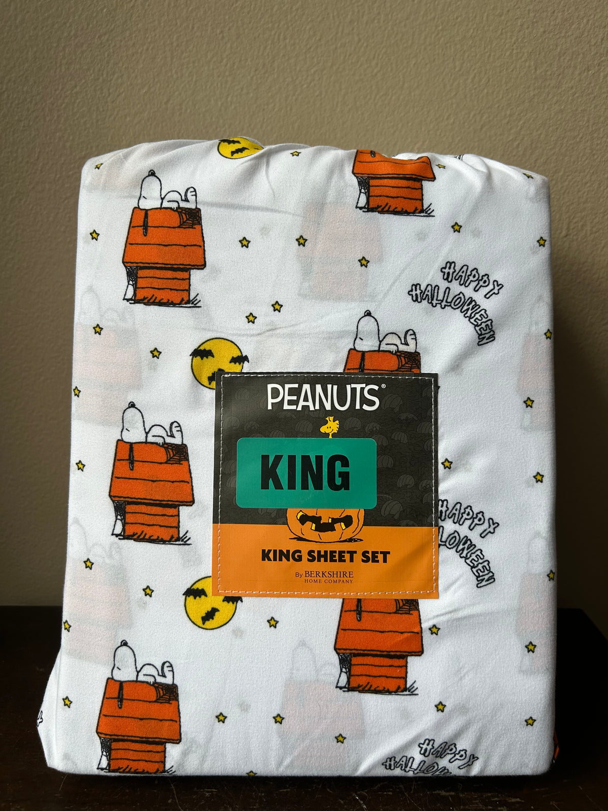 New Peanuts Snoopy Happy Halloween King Sheet Set Pumpkin Bats Stars