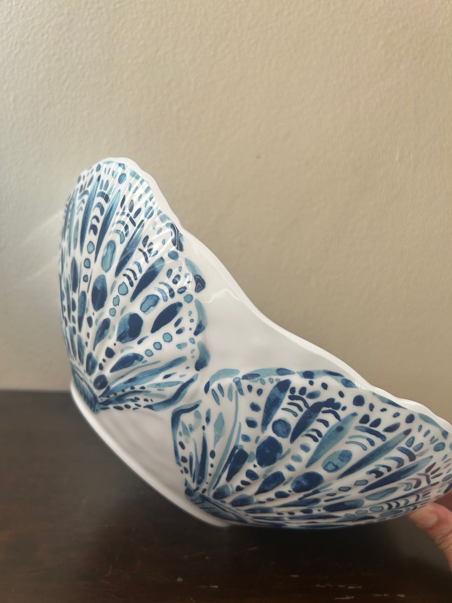 Sigrid Olsen Melamine Bowl Oyster Print Blue White  Nautical 12” Diam New