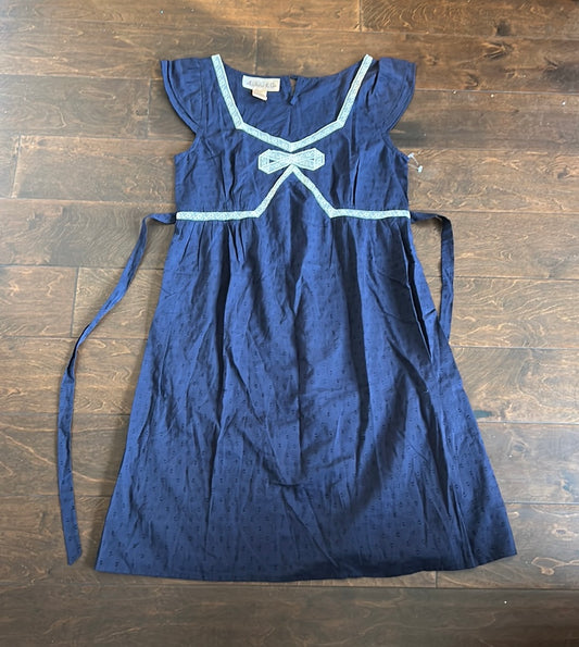 Andrew & Co Womens Navy Blue Dress Sz M ST2225 Unlined Swiss Dot Cotton