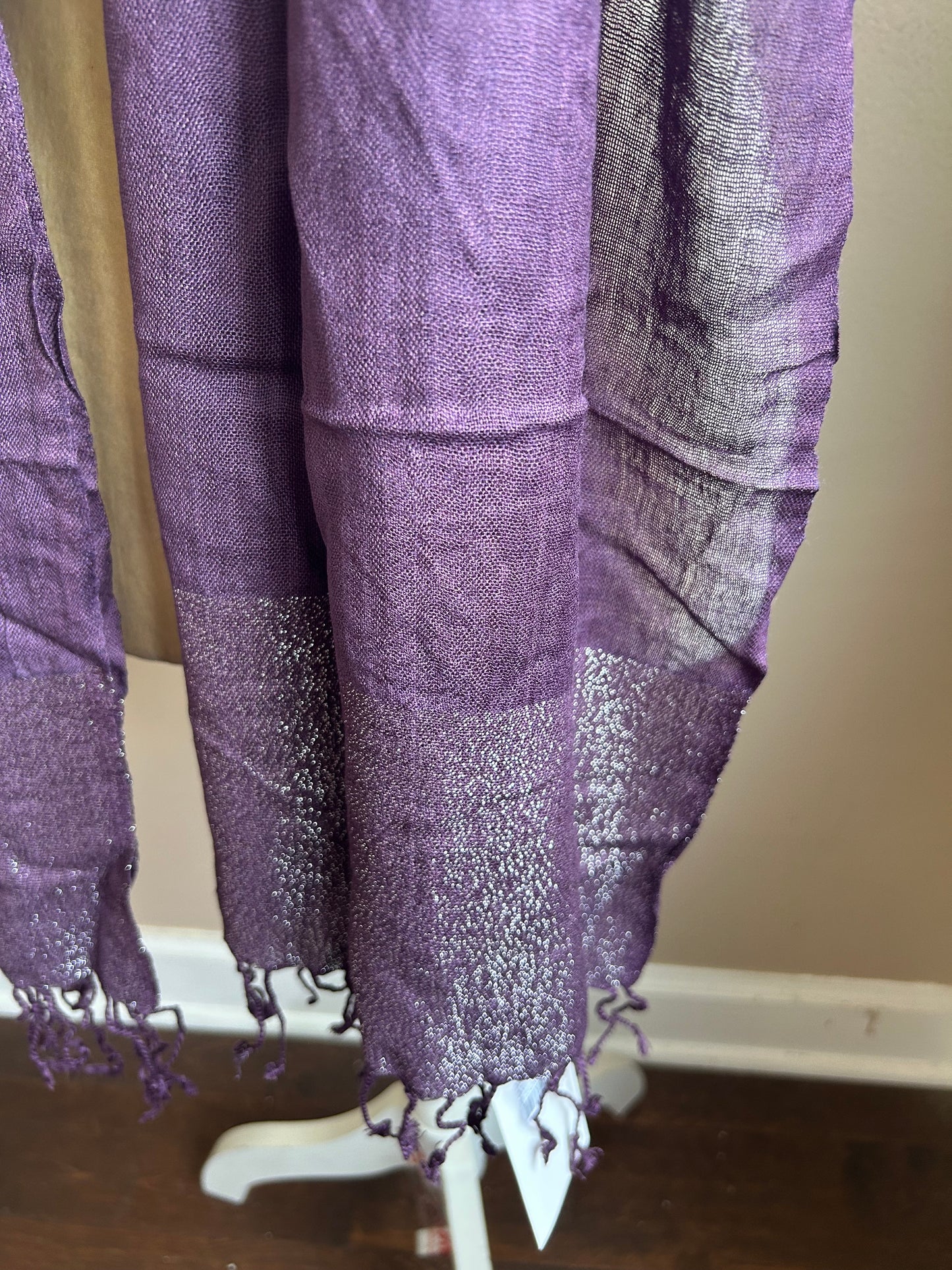 Fashion Bug Women’s Scarf Eggplant Color Shimmery Edges New Fringed 5000-3102