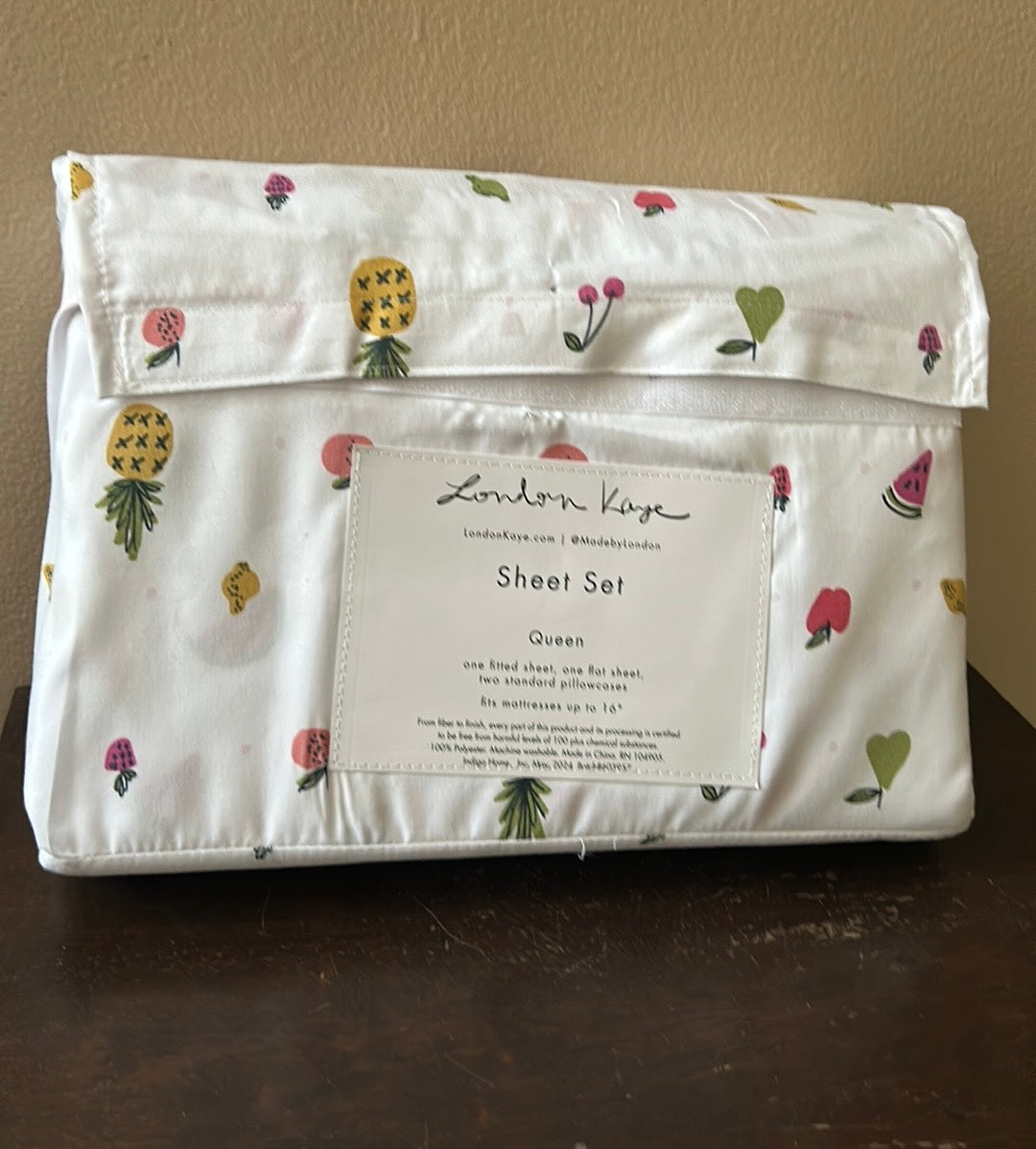 London Kaye Fruit Pineapple Watermelon Cherry Summer Queen Sheet Set 4 Pc
