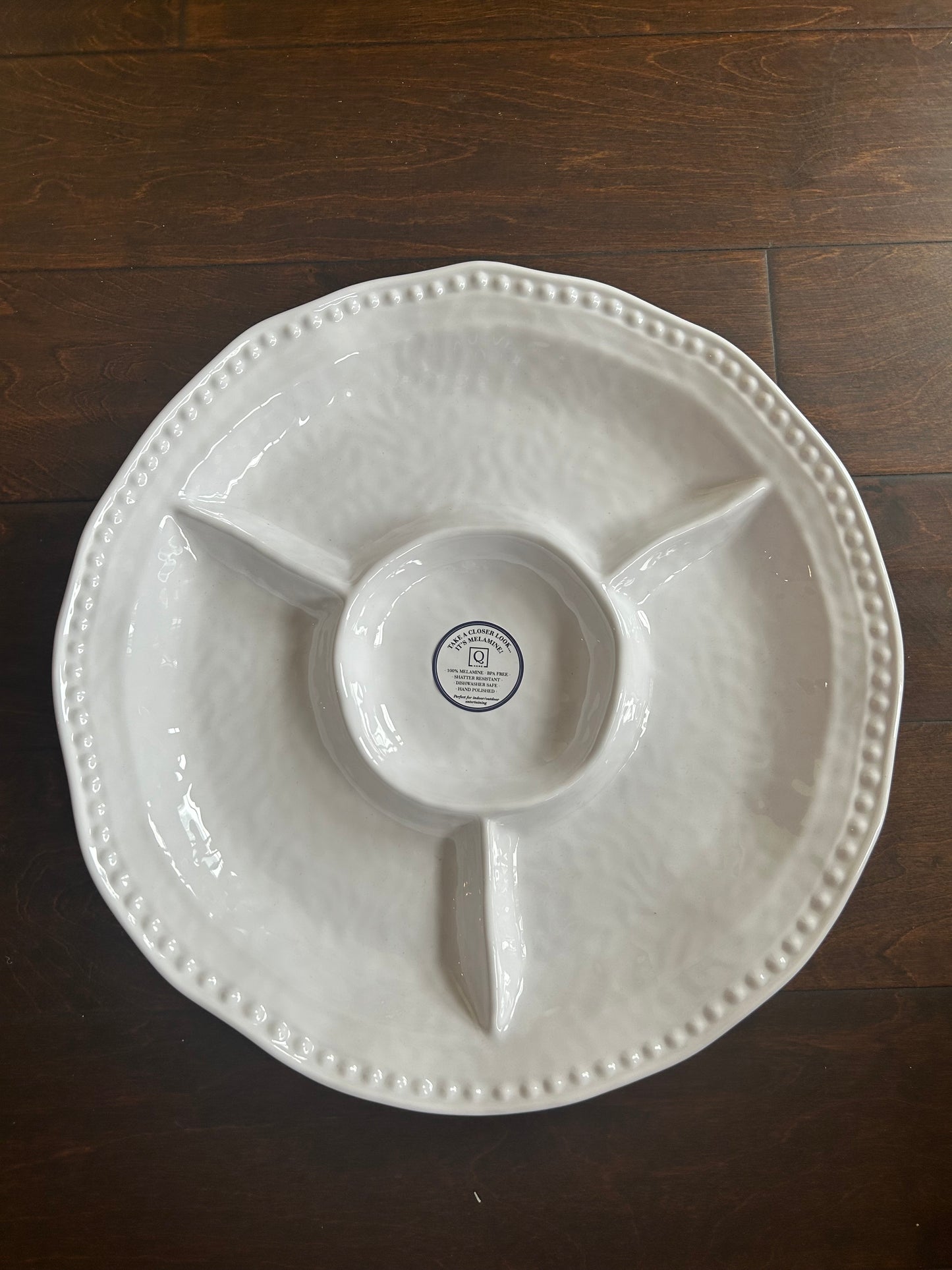 Q Squared Melamine White Platter Sectional Chip N Dip Hobnail New 15”