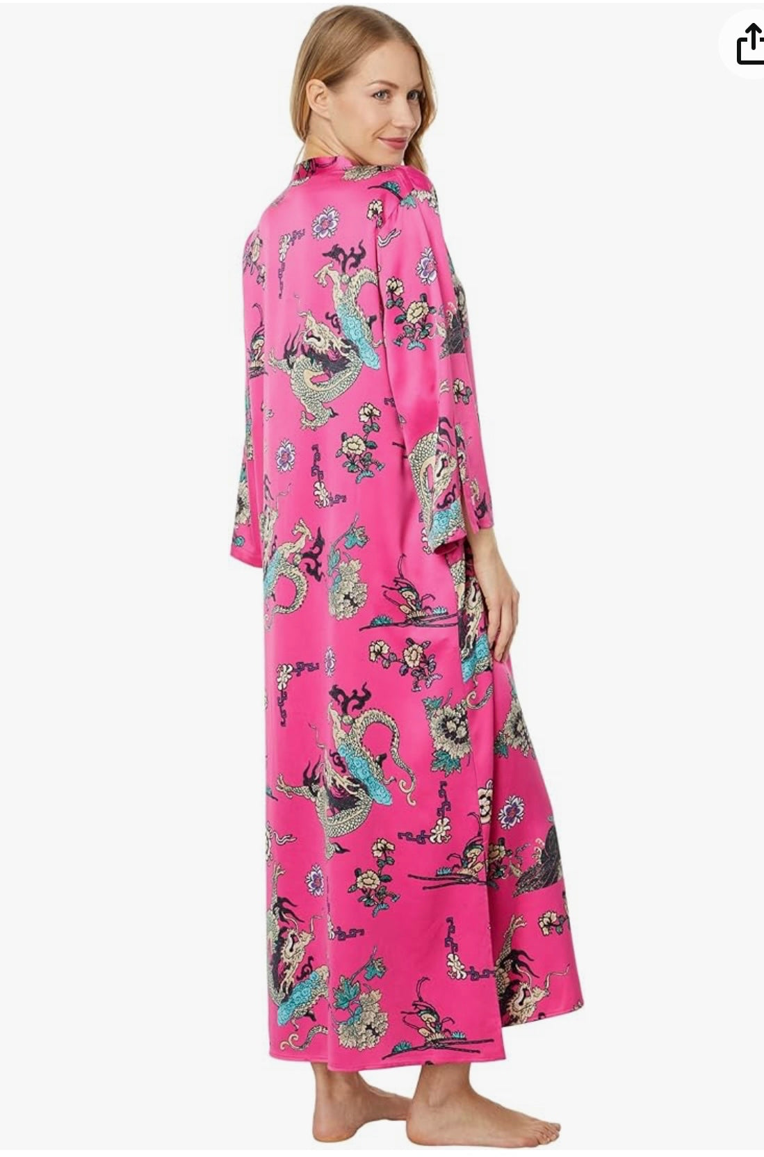 NWT N NATORI IMPERIAL DRAGON Zip Satin CAFTAN Maxi-length Side pockets New sz M