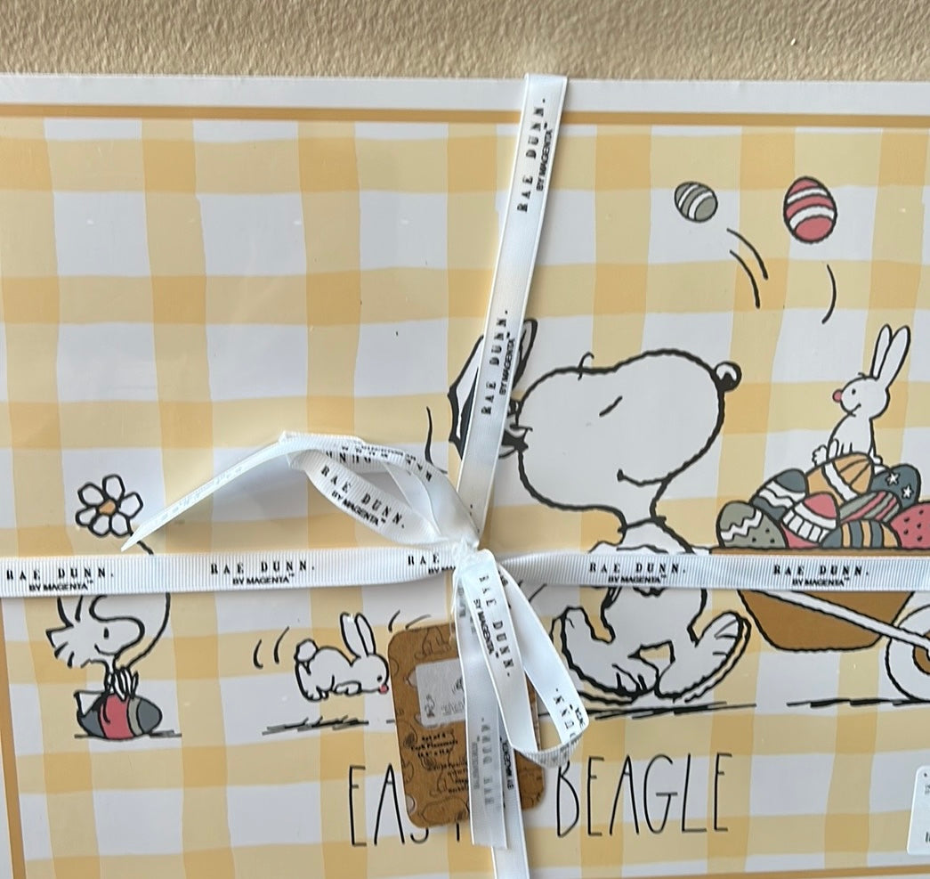 Rae Dunn Set Of 4 Snoopy Cork Placemats New Easter Eggs Beagle Plaid