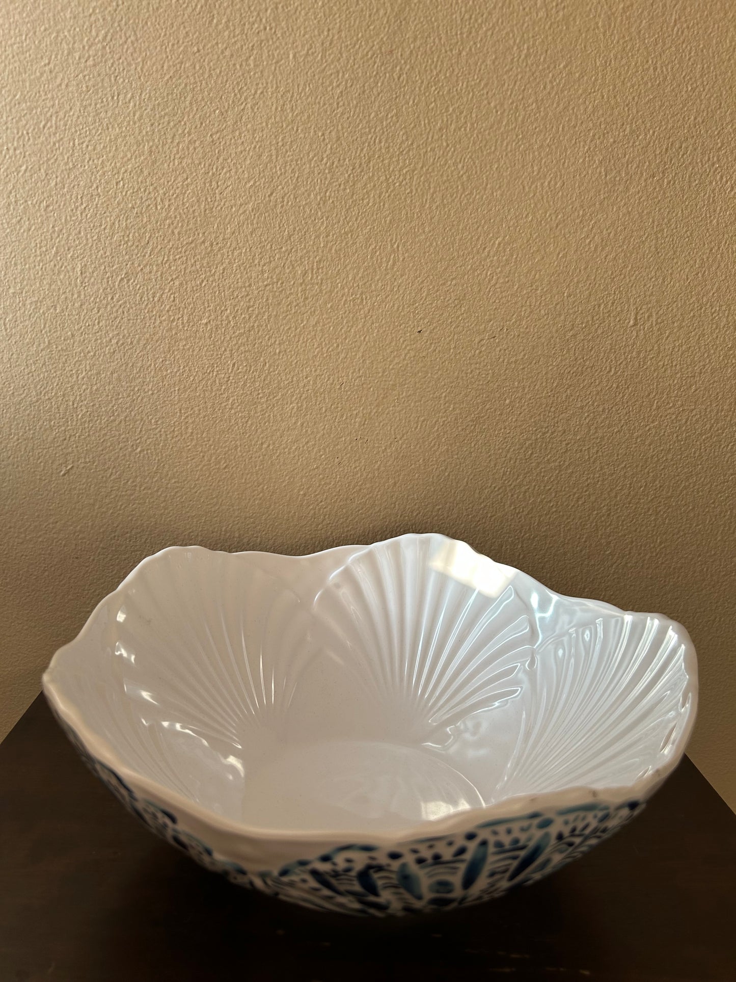 Sigrid Olsen Melamine Bowl Oyster Print Blue White  Nautical 12” Diam New