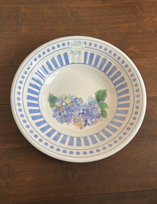 2 Shabby Chic Floral Hydrangea Polka Dot Stripes Melamine 14" Serving Bowl