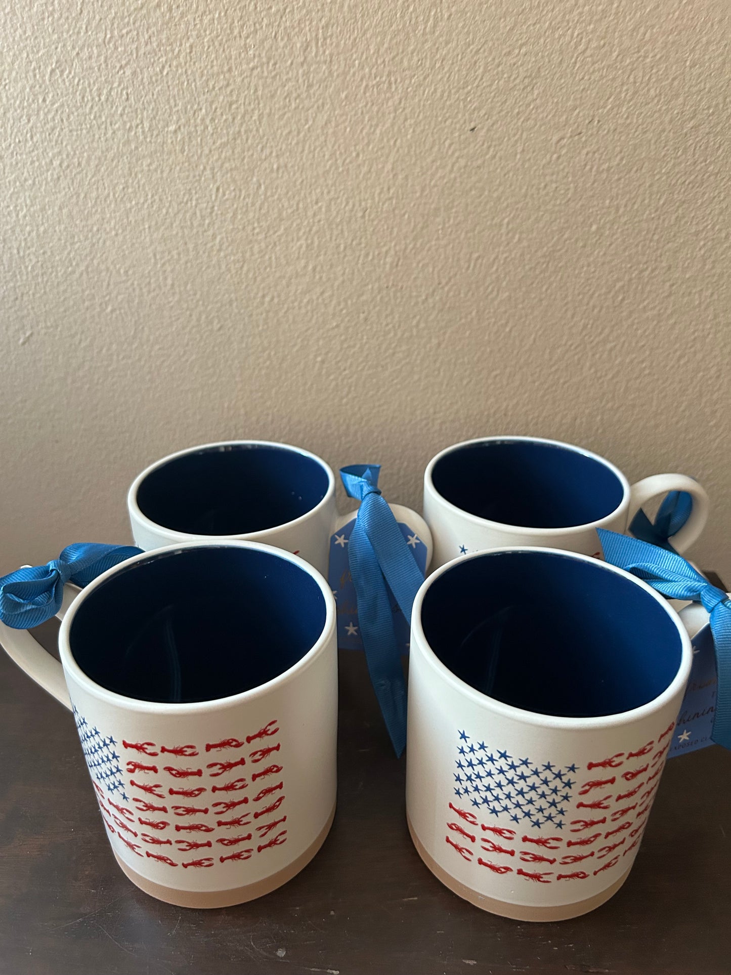 New Sunday Mornings Set Of 4 Ceramic Mugs Americana 16 Oz Lobster Crab