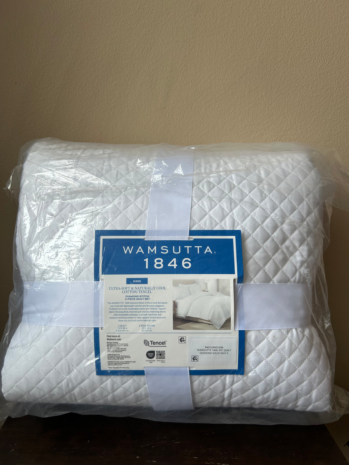 New Wamsutta 1846 King Quilt 3 pc Set White covertlet bedspread  Diamond Stitch