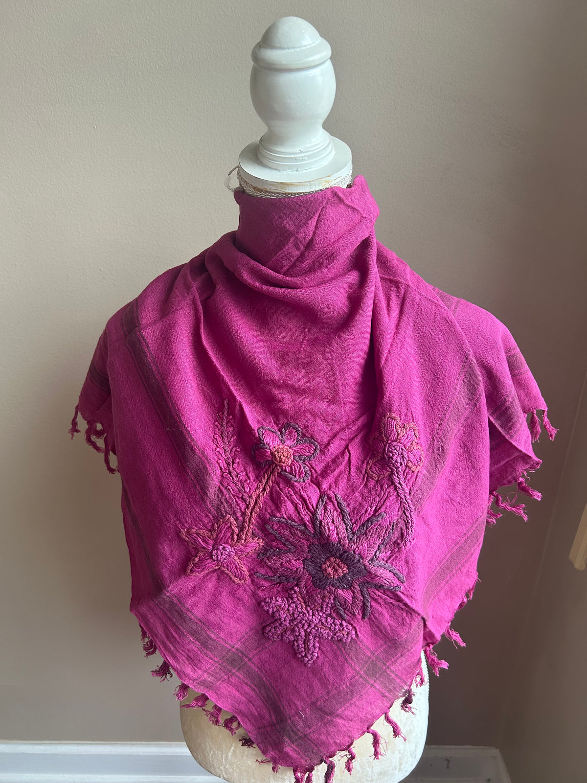Women Multicolor Pink Printed Embroidered Fringed Scarf Cotton New 5000-3102