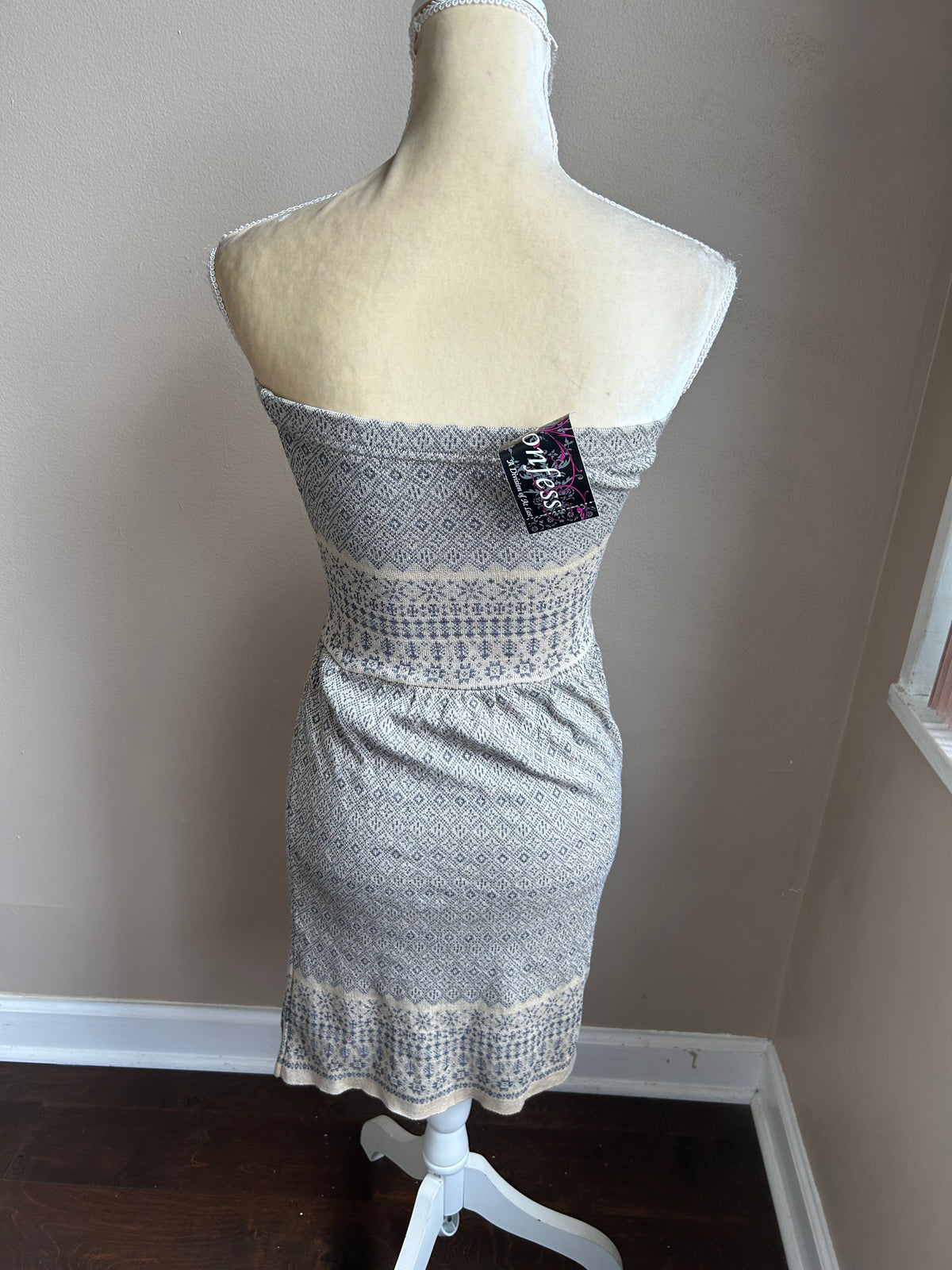 Confess Women’s Strapless Sweater Dress Printed New Sz L Beige Gray (GSC)
