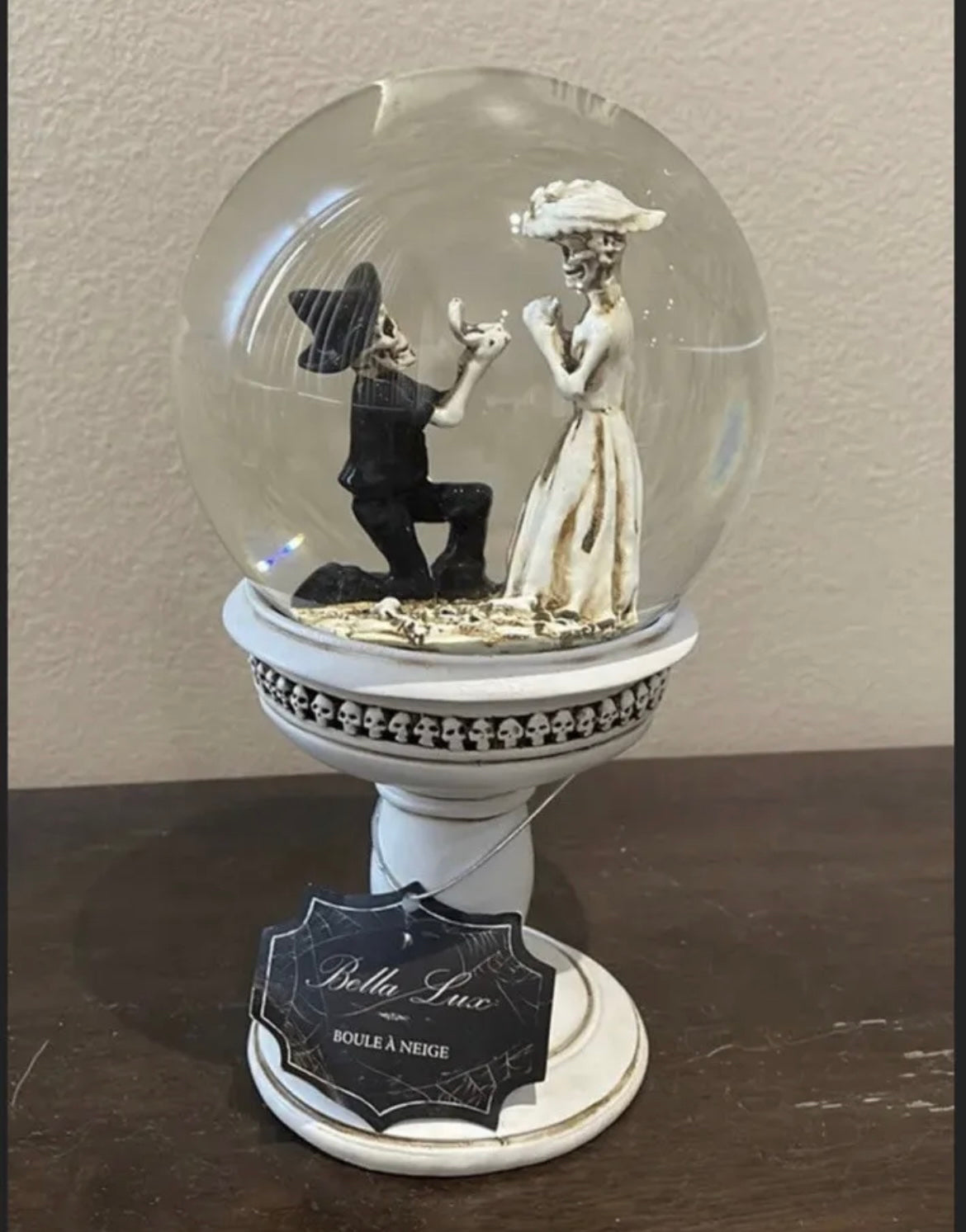 Bella Lux Halloween Skeleton Couple Water Globe Proposal New Will U Marry Me