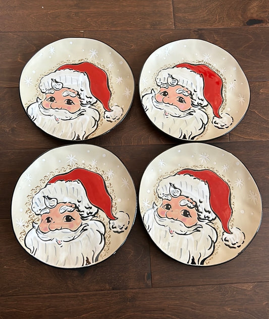 Eli & Ana Set Of 4 Santa Claus salad Plates new Christmas