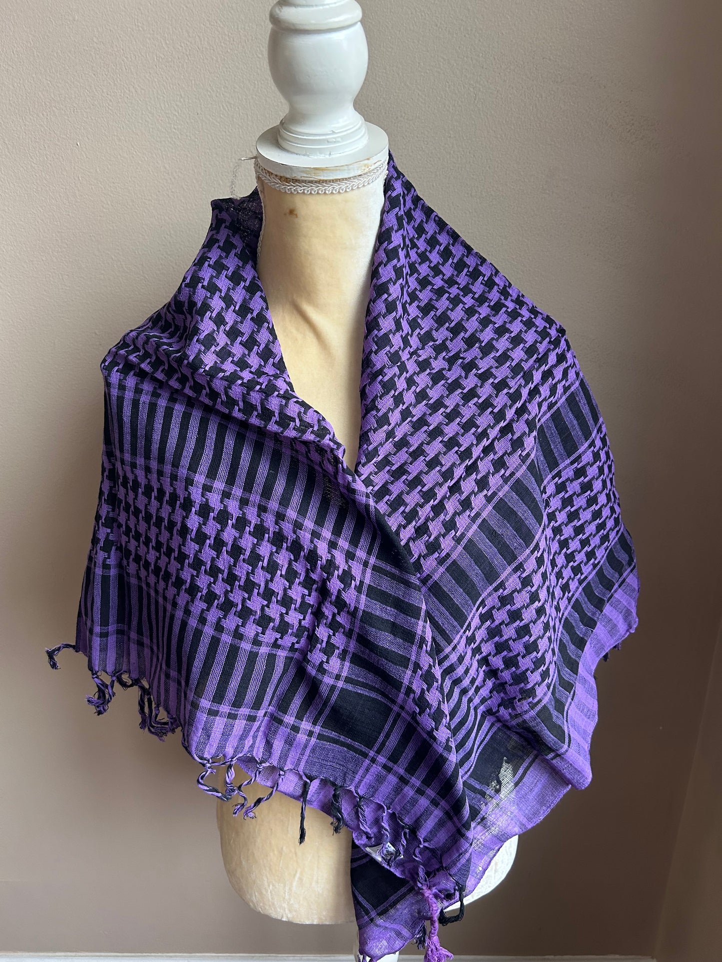 New Women’s Scarf Houndstooth Cotton Fringed 5000-3102