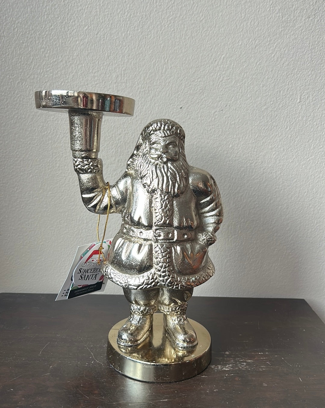 New Metal Santa Claus Taper Candle Holder Gold Finish Christmas Decor 10” Tall