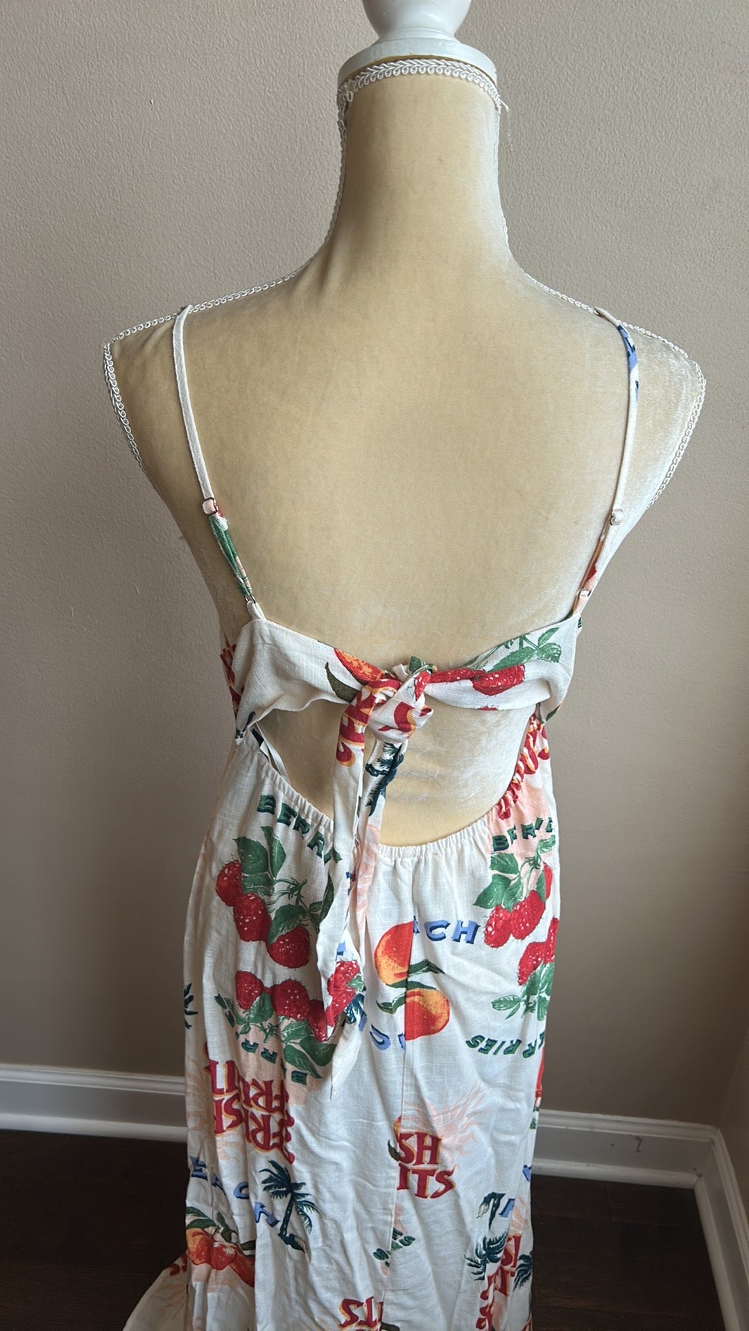 Paper Heart Womens Linen Blend Maxi  Dress Sz M Fruits Palm Trees New Strapless