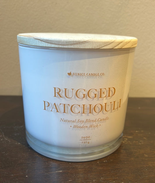 Scentsational Rugged Patchouli Candle Large Glass Jar 26oz soy Wax WoodWick