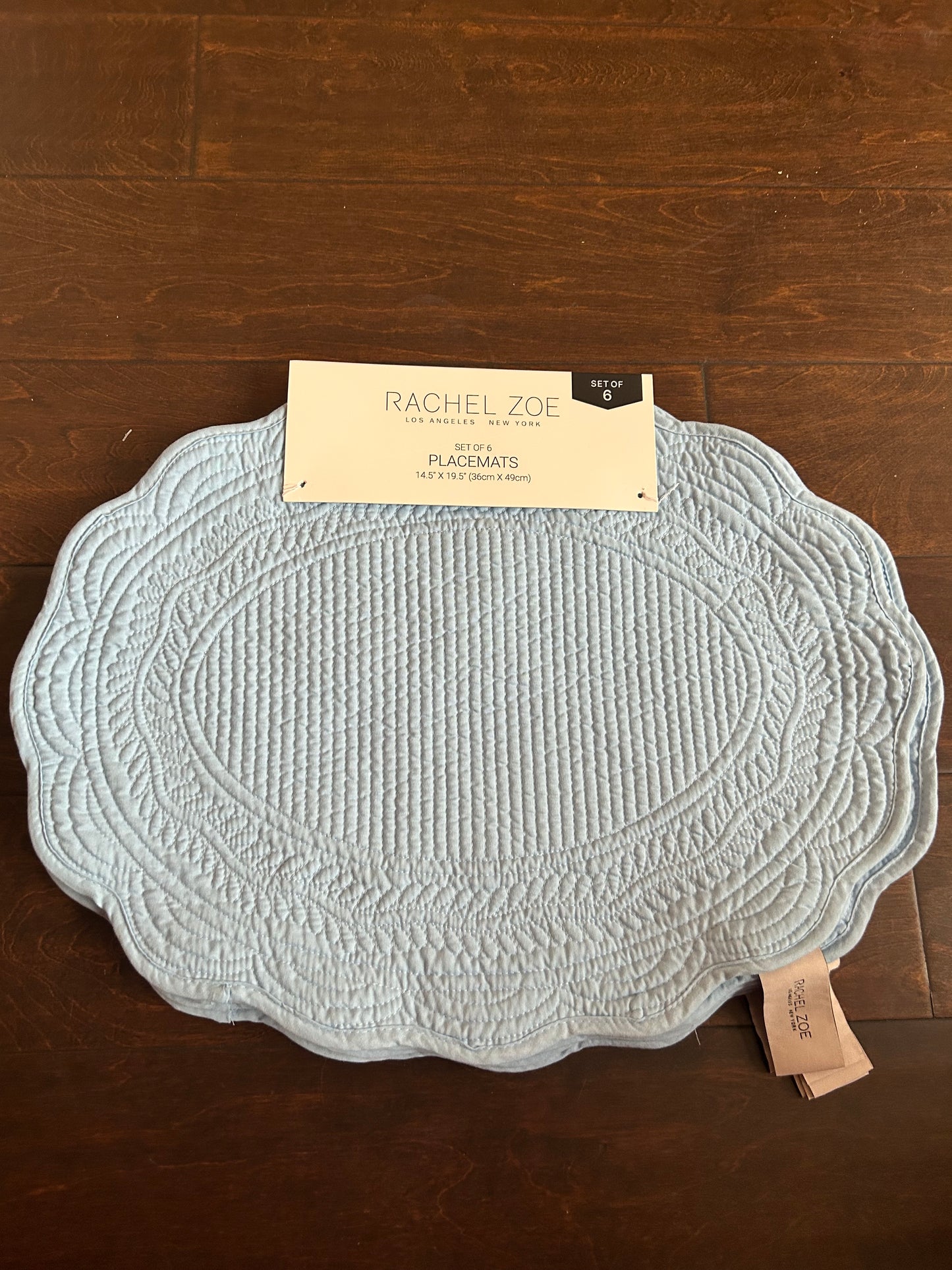 Rachel Zoe Set Of 6 Scalloped Edged  Quilted Placemats New Blue Oval Easter