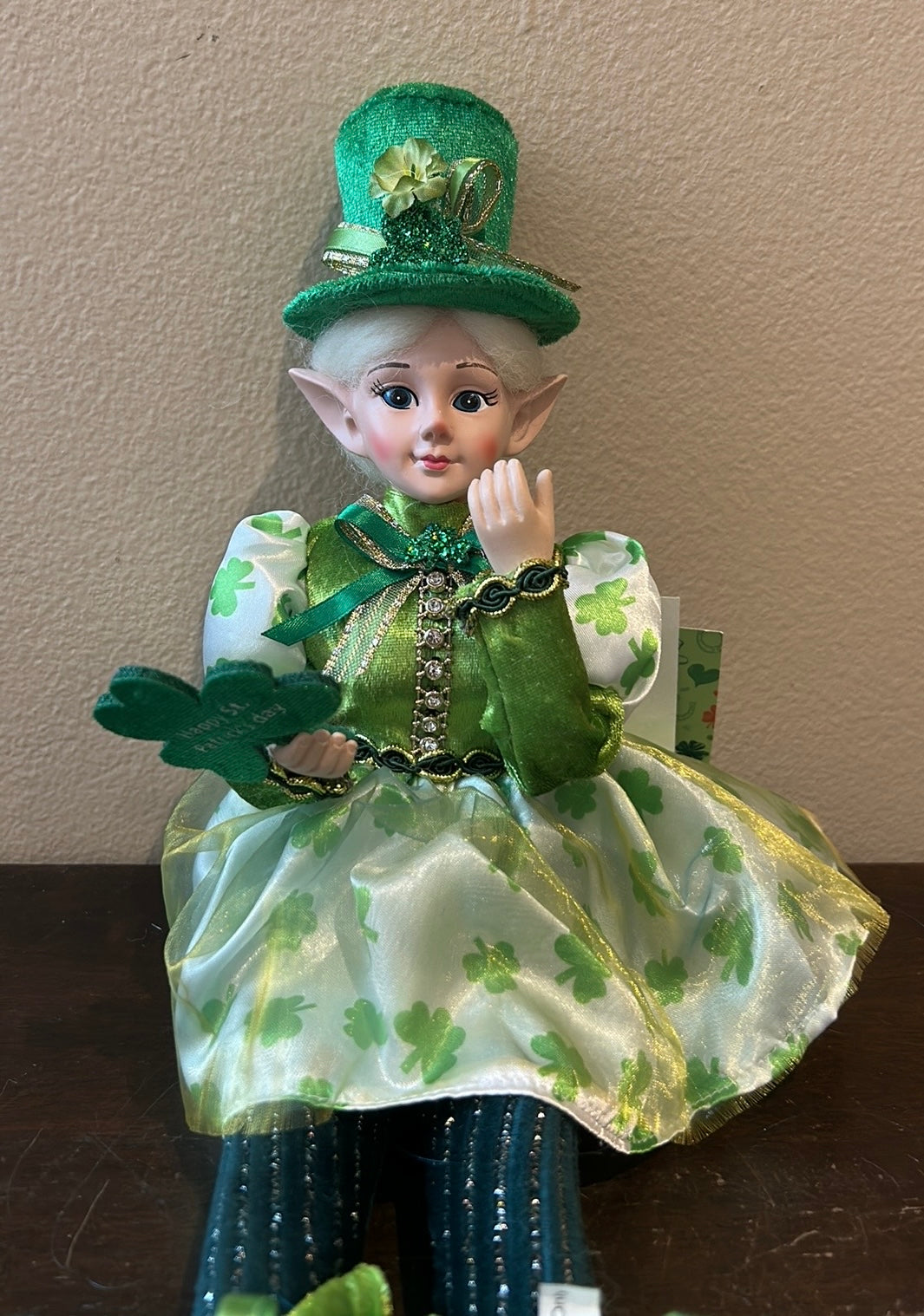 St Patrick's Day  Irish Elf Female Shamrock Doll  Shelf Sitter by Novogratz 18”