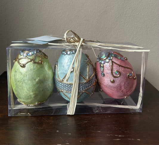 Easter Embellished EGG Jewel Capiz Egg Tabletop 5" Set of 3 Pastel Colors