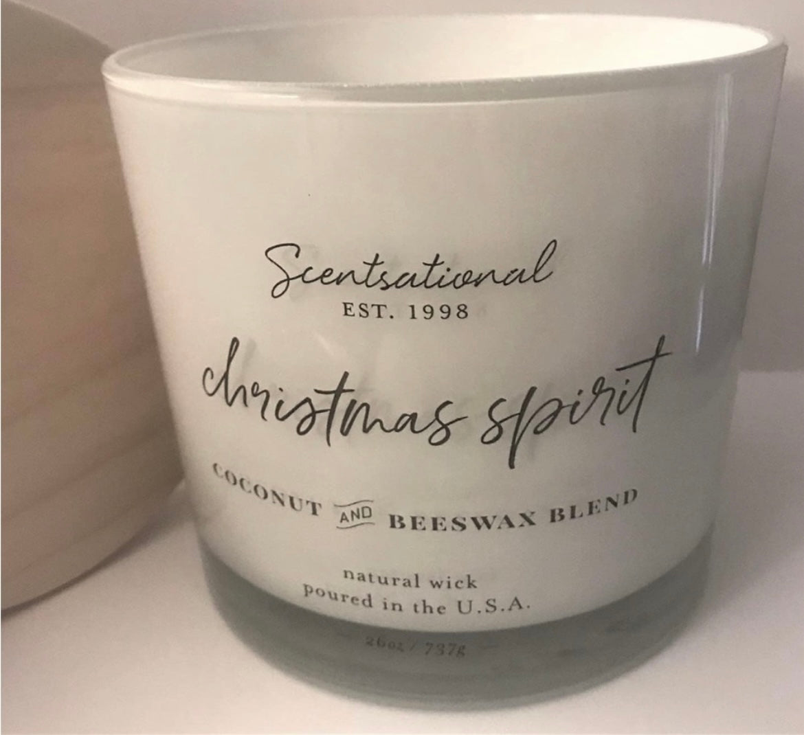 Scentsational Christmas Spirit Candle Glass Jar 26oz Coconut Beeswax Jar