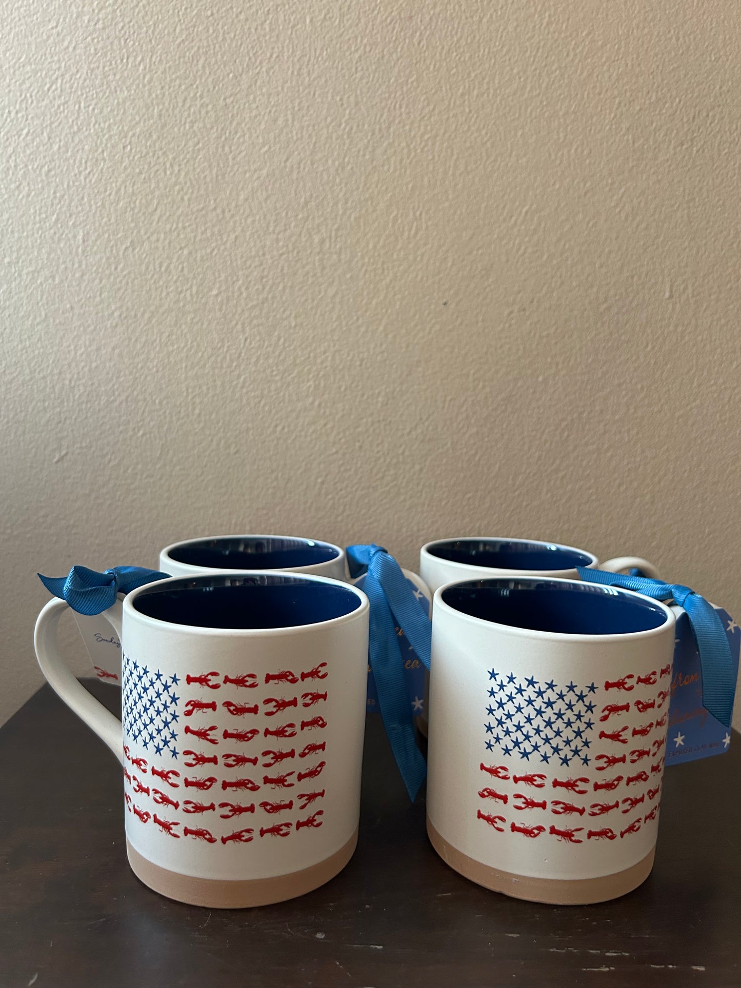 New Sunday Mornings Set Of 4 Ceramic Mugs Americana 16 Oz Lobster Crab