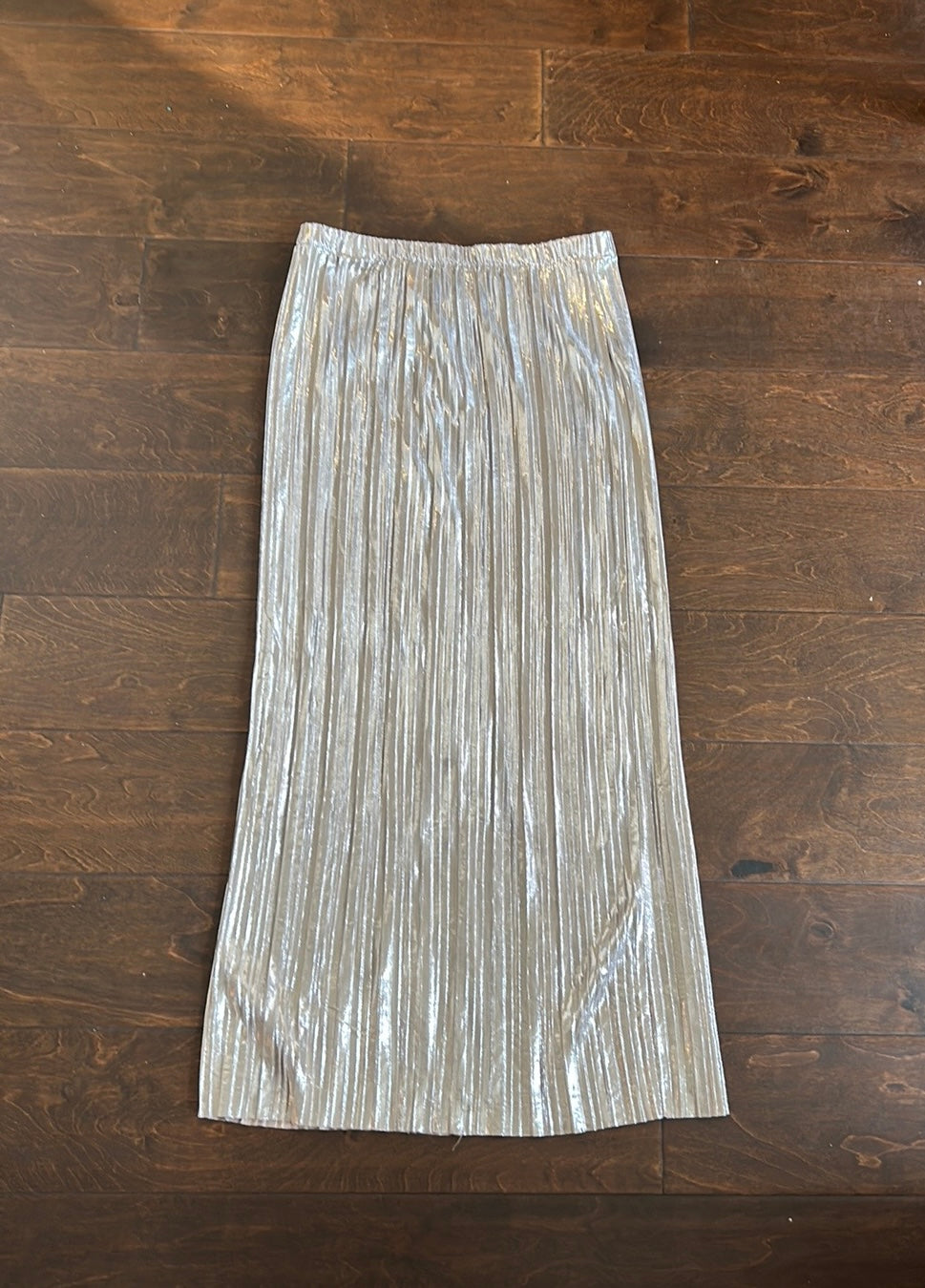 New Womens Metallic Silver Shimmery Skirt Straight Sz M Slit ST2225