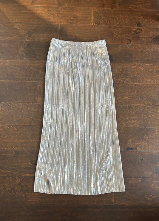 New Womens Metallic Silver Shimmery Skirt Straight Sz M Slit ST2225