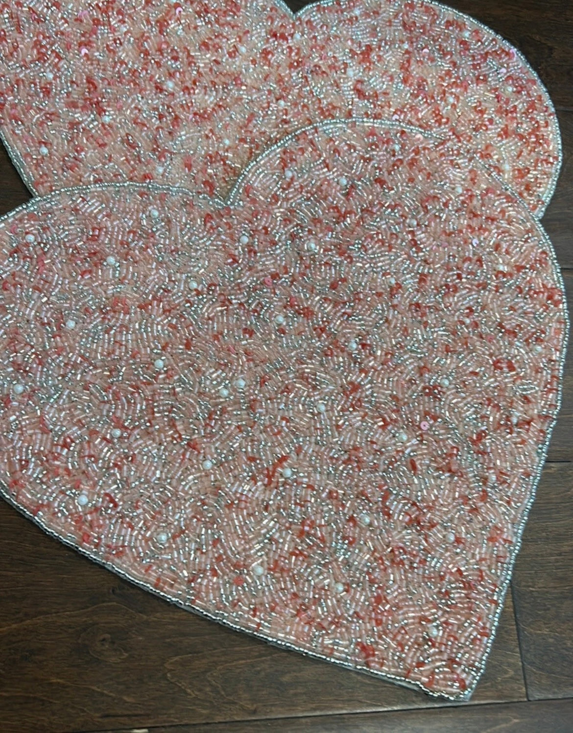2 Storehouse Beaded Heart Shaped Charger Placemat New 15” Pink