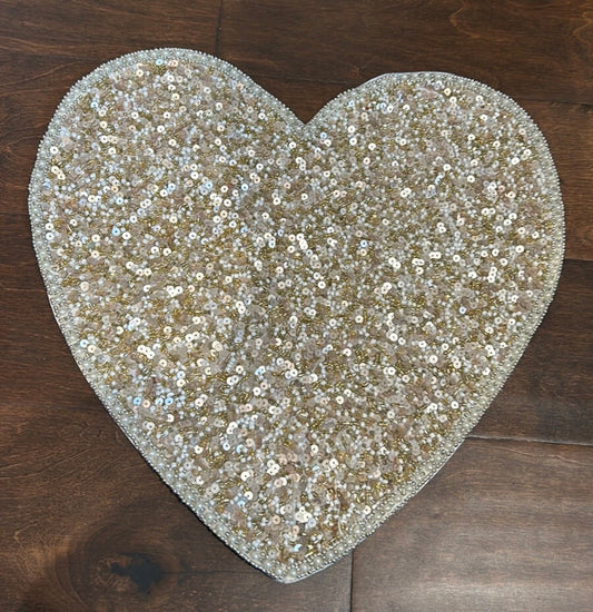 Cupcakes & Cashmere Beaded Heart Shaped Charger Placemat New 15” Silver Gold