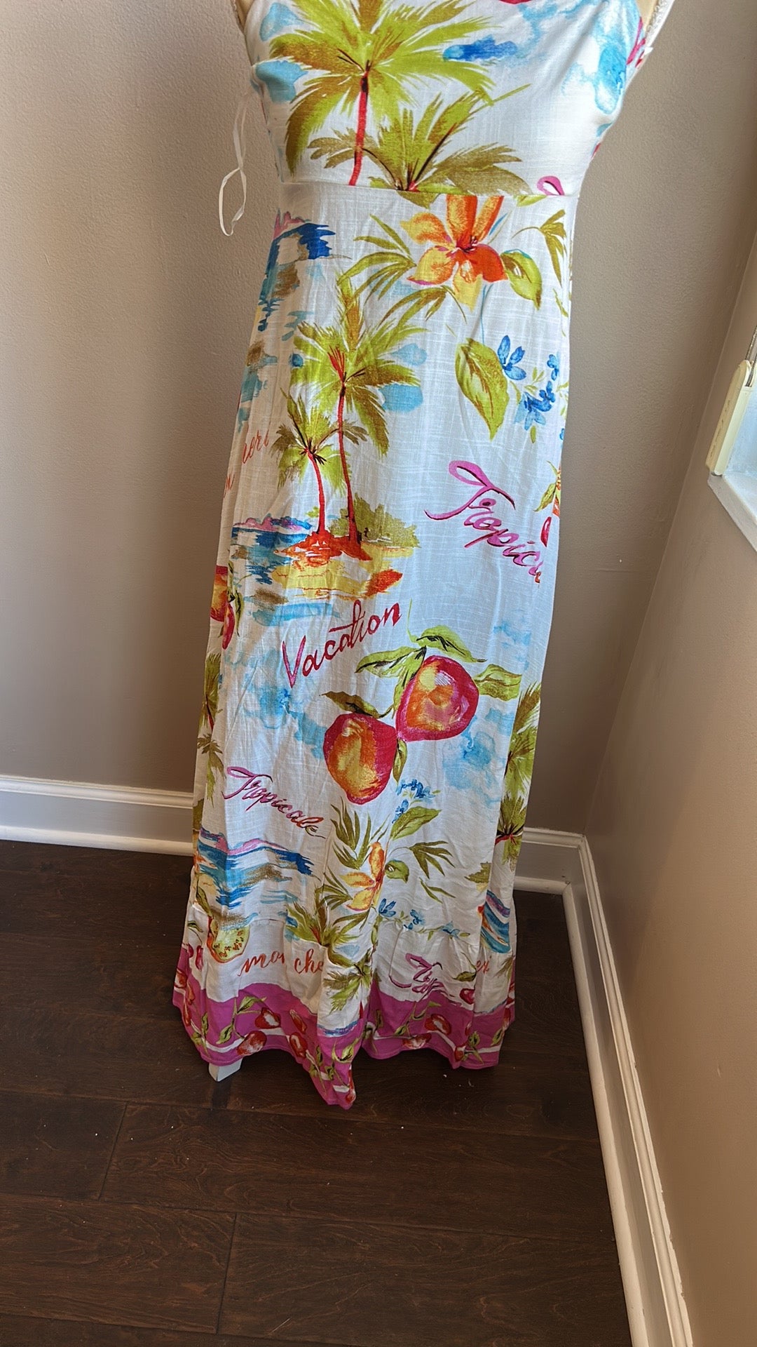 Paper Heart Womens Spring Summer Dress Fruits Palm Trees New Tropical