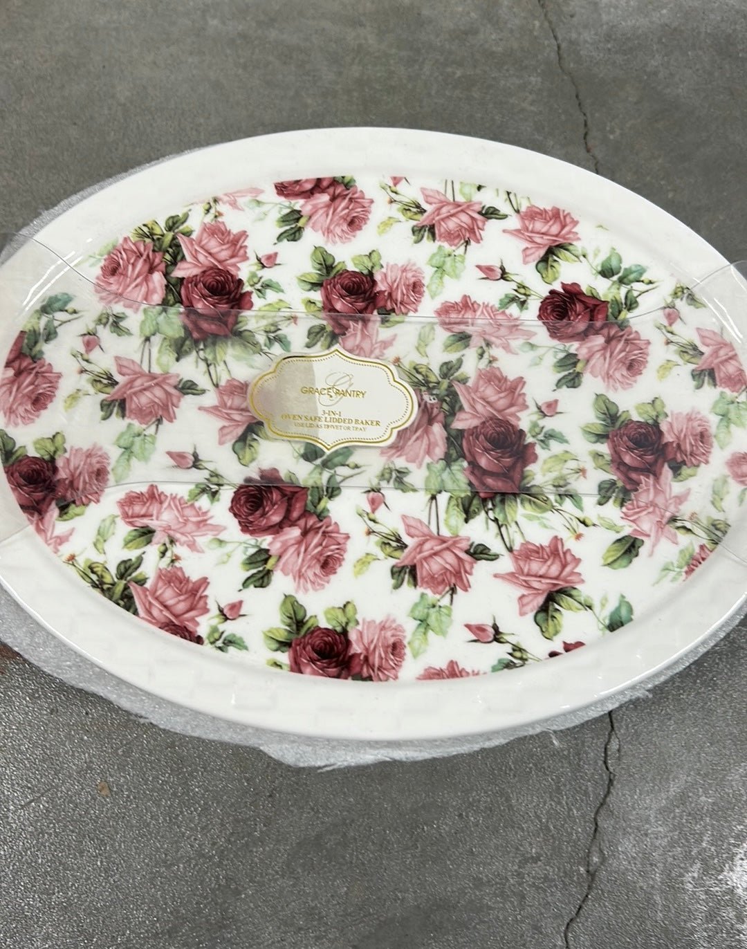 Grace's Pantry 3 in 1 Floral Oval Baker Casserole Dish w/ Lid NEW