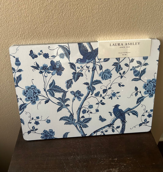 Laura Ashley Set Of 4 Cork Placemats New Floral Spring Blue