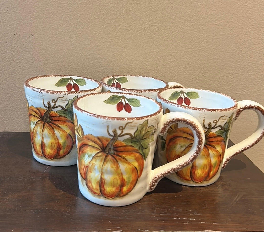 Maxcera Coffee Mugs Set Of 4 Cups New Pumpkins Fall Thanksgiving