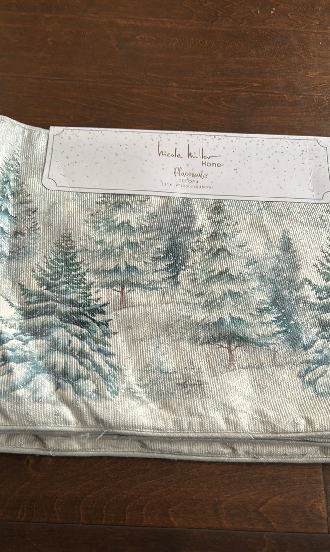 Nicole Miller Placemats set Of 4 Christmas Trees Shimmery Multicolor New
