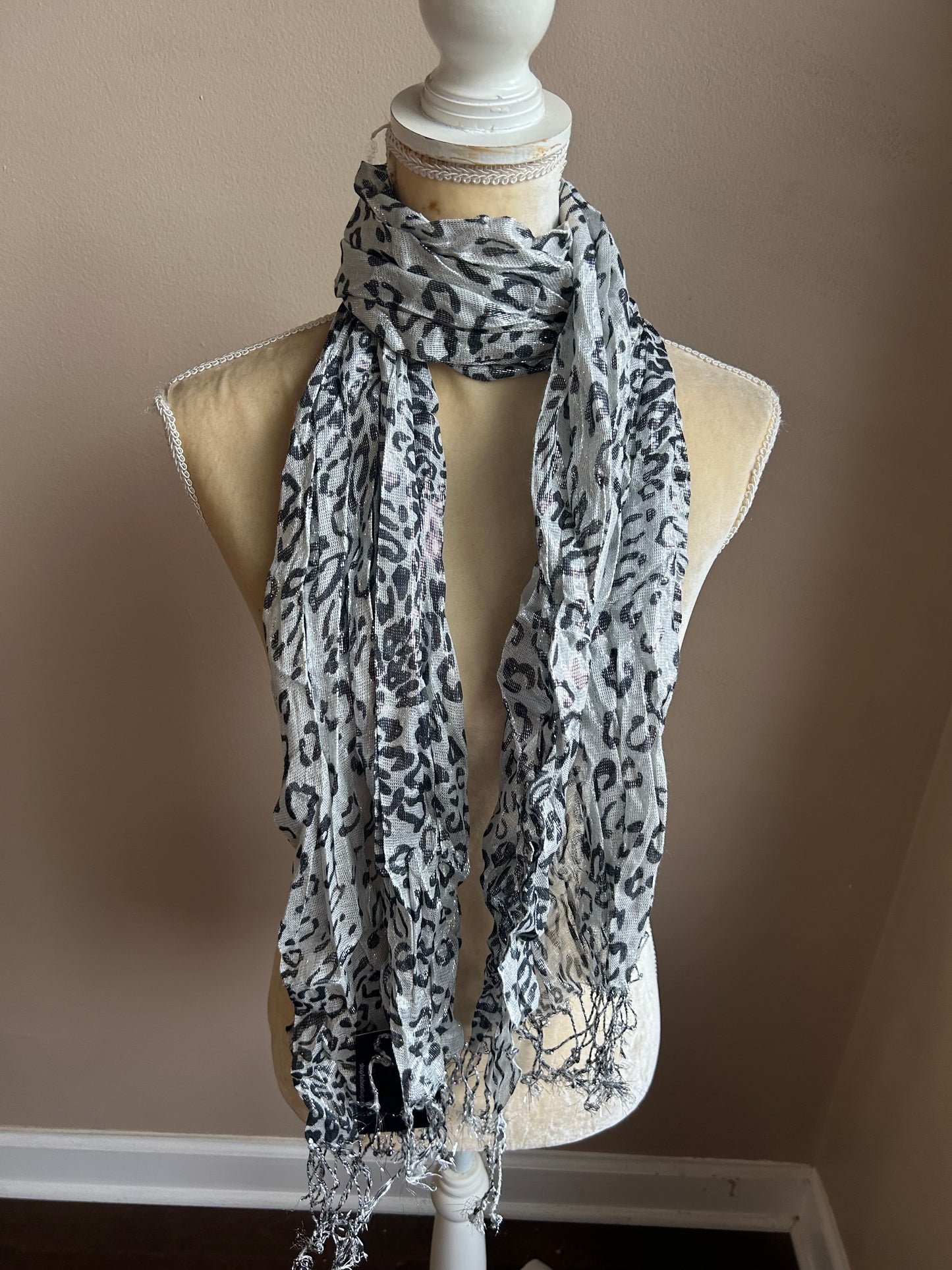 New Womens Metallic Shimmery  Animal Print Fringed Scarf MultiColor 5000-3100