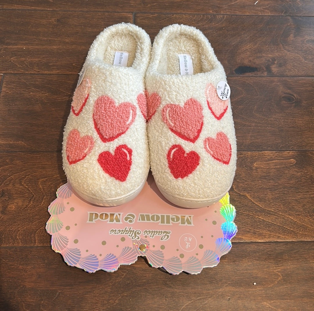 Womens Faux Sherpa Memory Foam Slippers Hearts New Sz L 8/9 Valentines Day