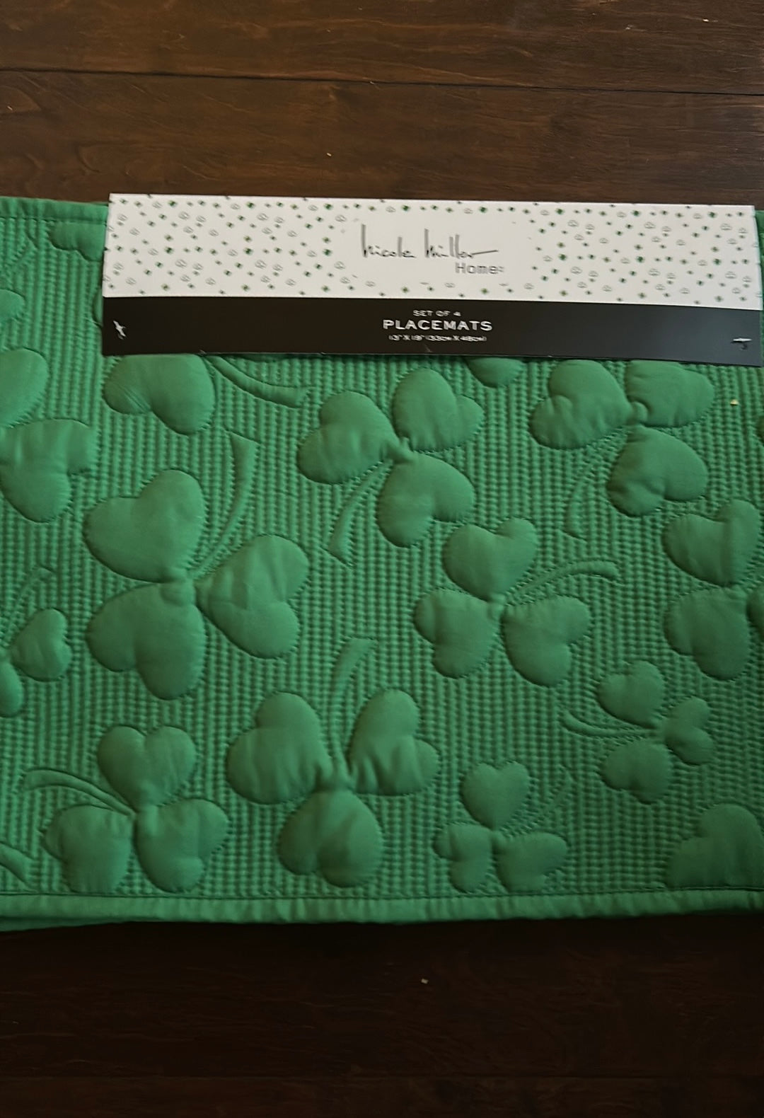 Nicole Miller Set Of 4 Placemats New Green Quilted St Patrick’s Day Clover