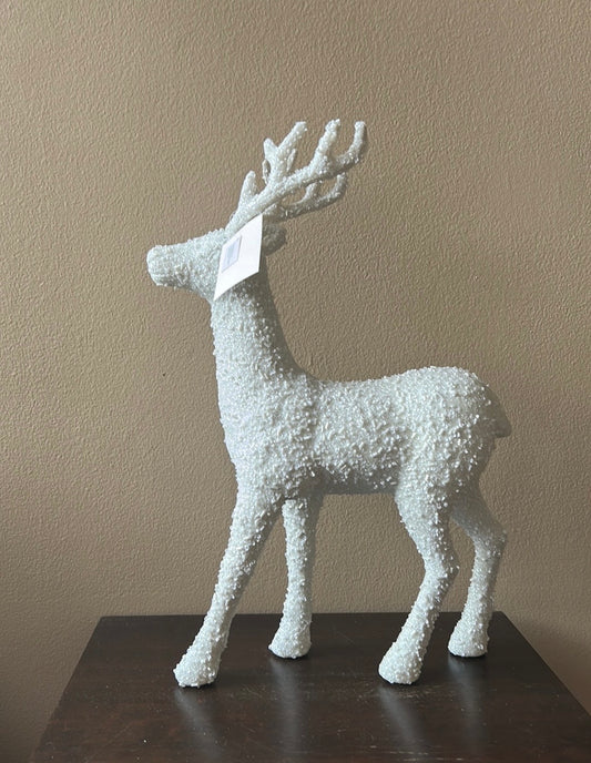 New Christmas Beaded Sequin Reindeer Figurine Tabletop Decor 13.5” White