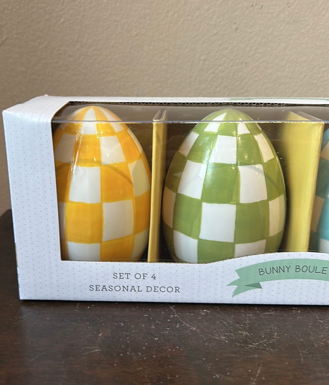 Bunny Boulevard Set Of 4 Easter Eggs New Ceramic Checkered Multicolor