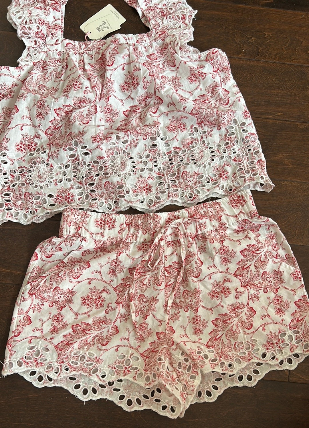 Rachel Ashwell Womens Eyelet Pajama Set Shorts Top New Floral Etoile Cotton Sz S